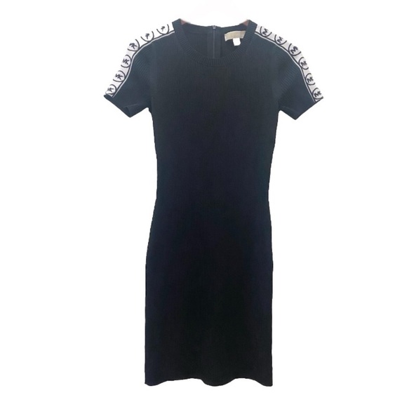 MICHAEL Michael Kors Jacquard Trimmed Ribbed Knit Bodycon Black Dress Size M - Picture 7 of 16